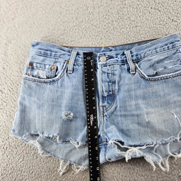 Levis 501 CT Shorts Womens 27 Blue Denim Distressed Mid Rise Button Fly Grunge - Picture 9 of 16